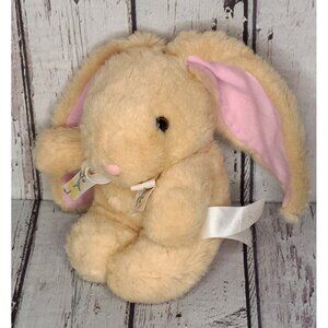 8" Vintage TL Toys Peach Rabbit Plush Lop Eared Easter Bunny Pink Orange Floral